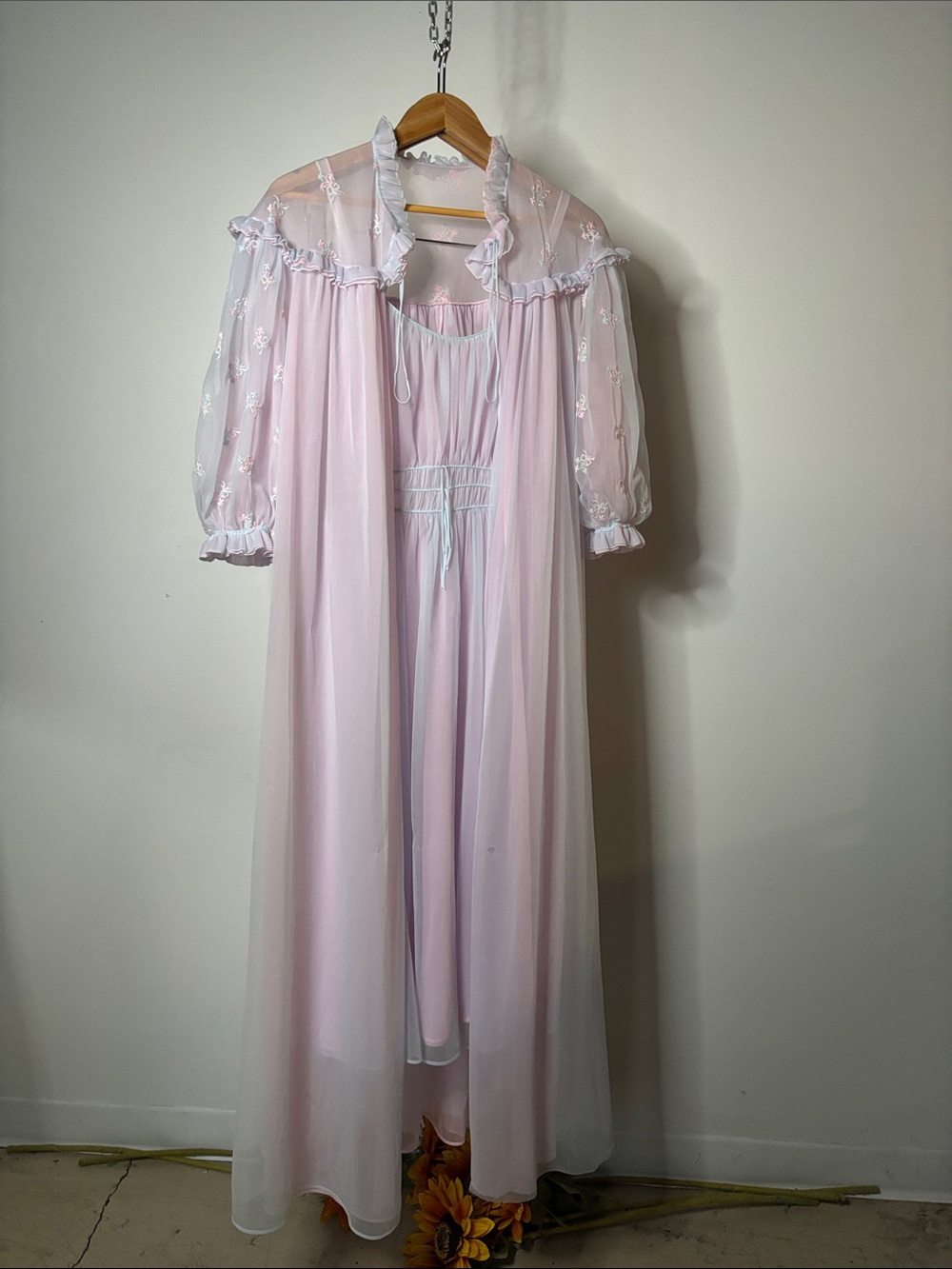 Carter's DuPont Nylon Chiffon Peignoir Robe and Nightgown Vintage 1950’s era